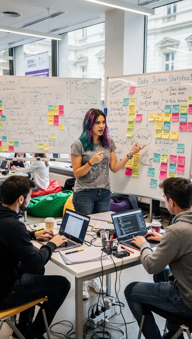 Ein Bildschirm, der eine Online-Lernplattform für Statistik-Kurse zeigt.